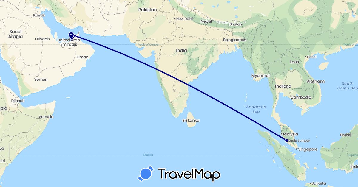TravelMap itinerary: driving in United Arab Emirates, Malaysia (Asia)