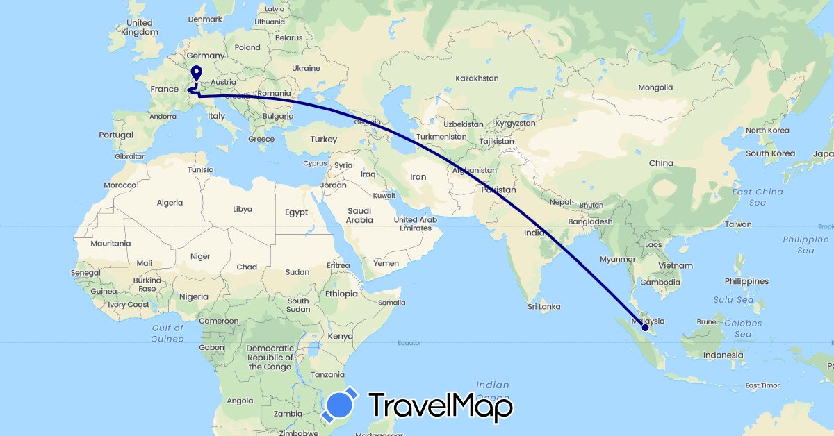 TravelMap itinerary: driving in Switzerland, Italy, Malaysia (Asia, Europe)